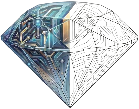 Transformation from an idea to a finished, premium product. A design process metaphor: a diamond graphic where the right side is a raw structural sketch, and the left side is a fully polished, premium digital design.