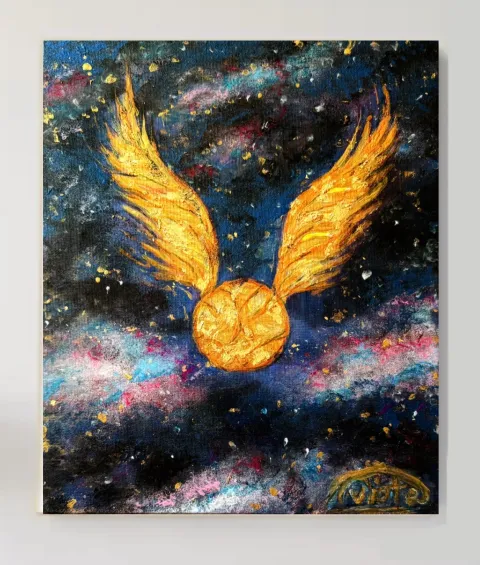 Golden Snitch Golden Snitch floating in outer space and it's a painterly interpretation of the Golden Snitch from Harry Potter